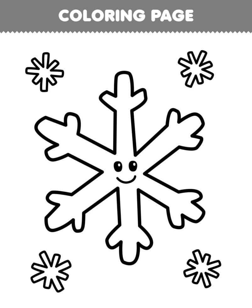 Education game for children coloring page of cute cartoon snowflake line art printable winter worksheet vector