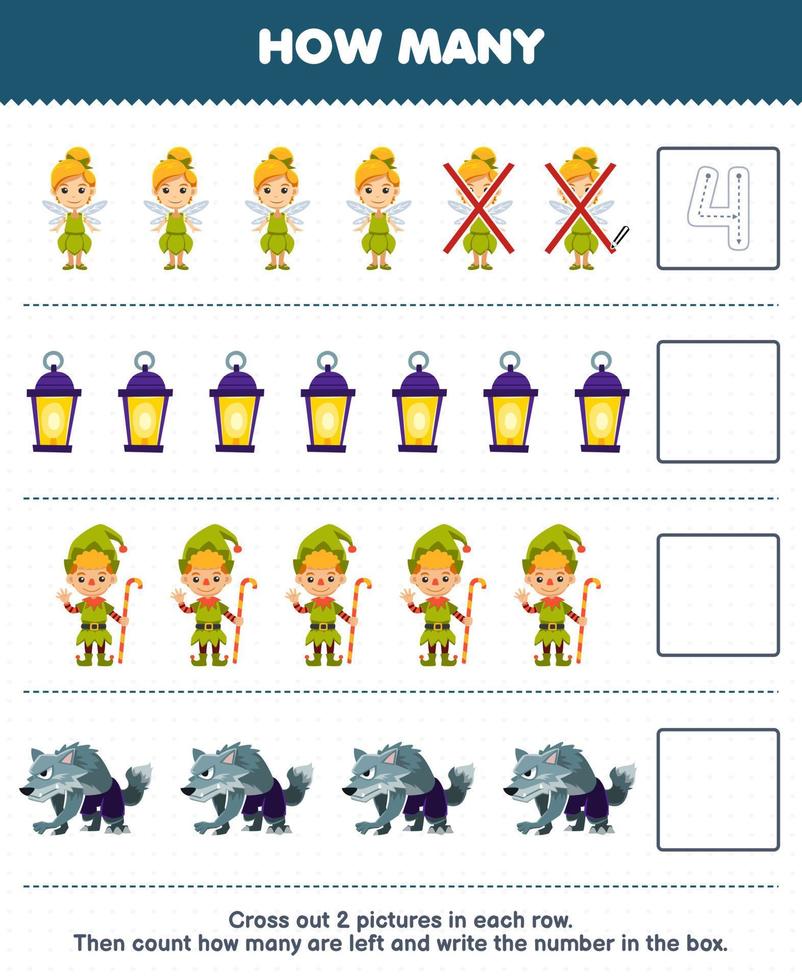 Education game for children count how many cute cartoon witch hat spell  book cauldron and write the number in the box printable halloween worksheet  14660308 Vector Art at Vecteezy