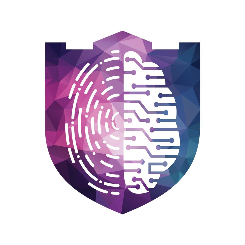 Vector Logo Icon With Brain And Fingerprint. Digital brain plus fingerprint vector template design.