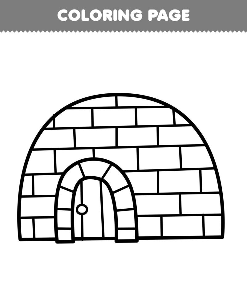Education game for children coloring page of cute cartoon igloo line art printable winter worksheet vector