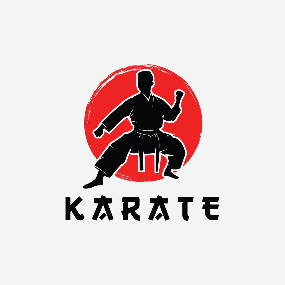 Ilustración de vector de logotipo de silueta de artes marciales. palabra extranjera debajo del objeto significa karate.