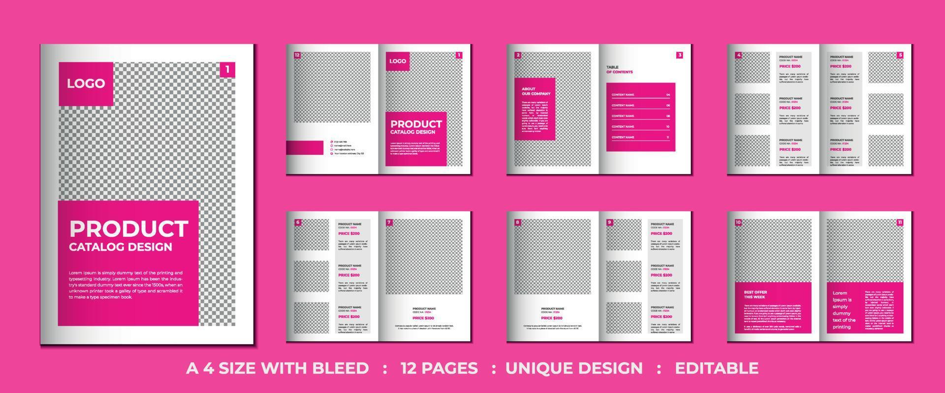 12 Pages company product catalog or portfolio template design vector