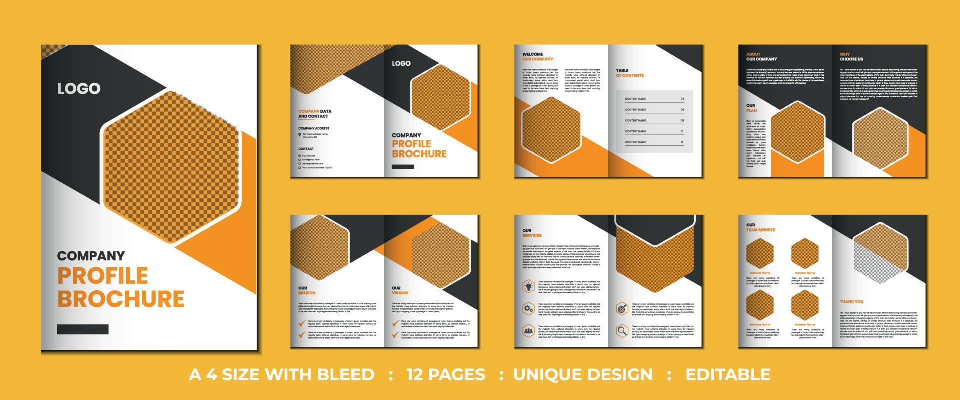 12 pages minimalist modern and creative company profile bifold brochure design vector template