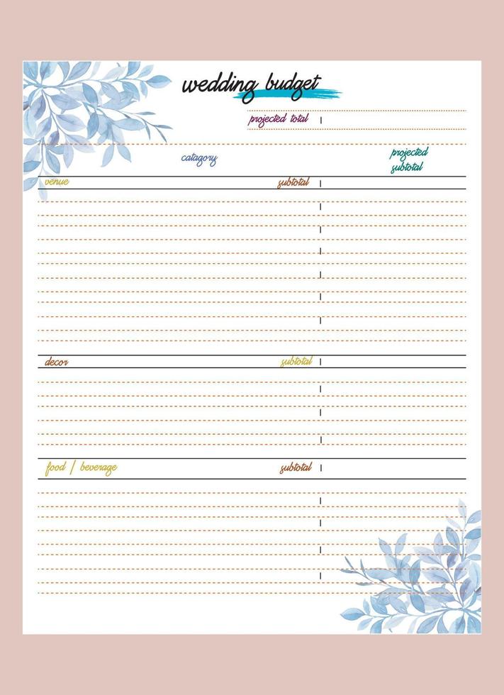 Colorful Wedding Budget Planner vector