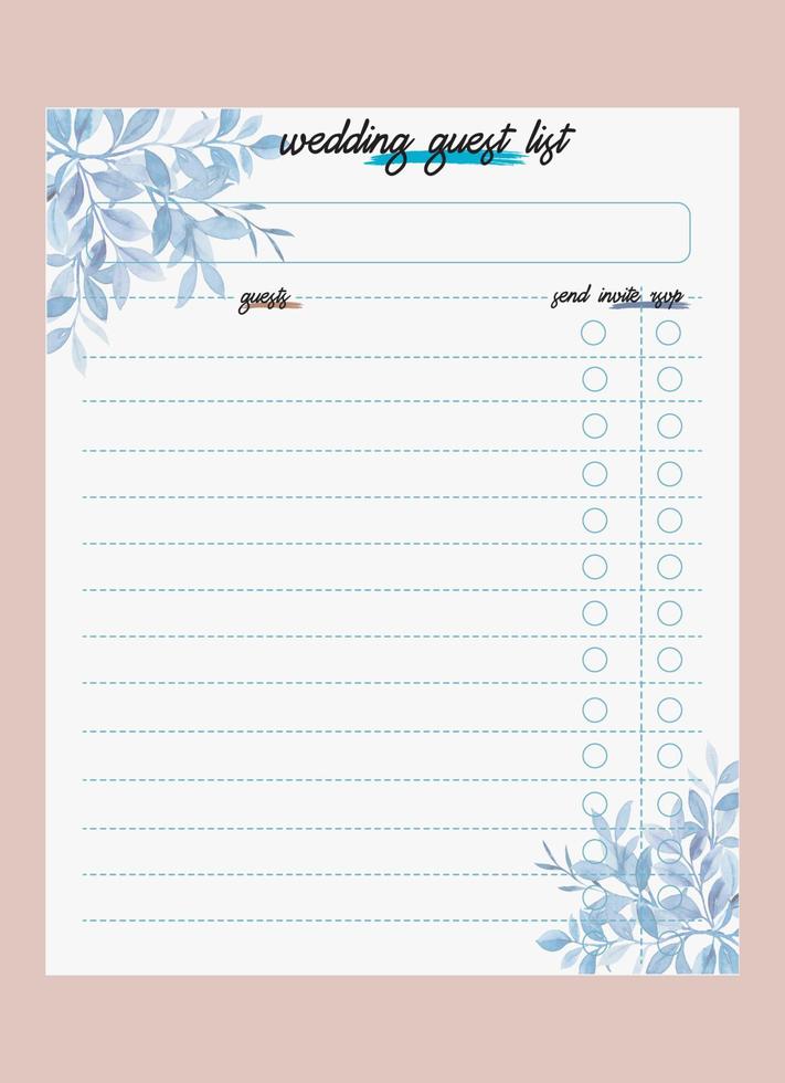 Wedding Guest List Planner vector