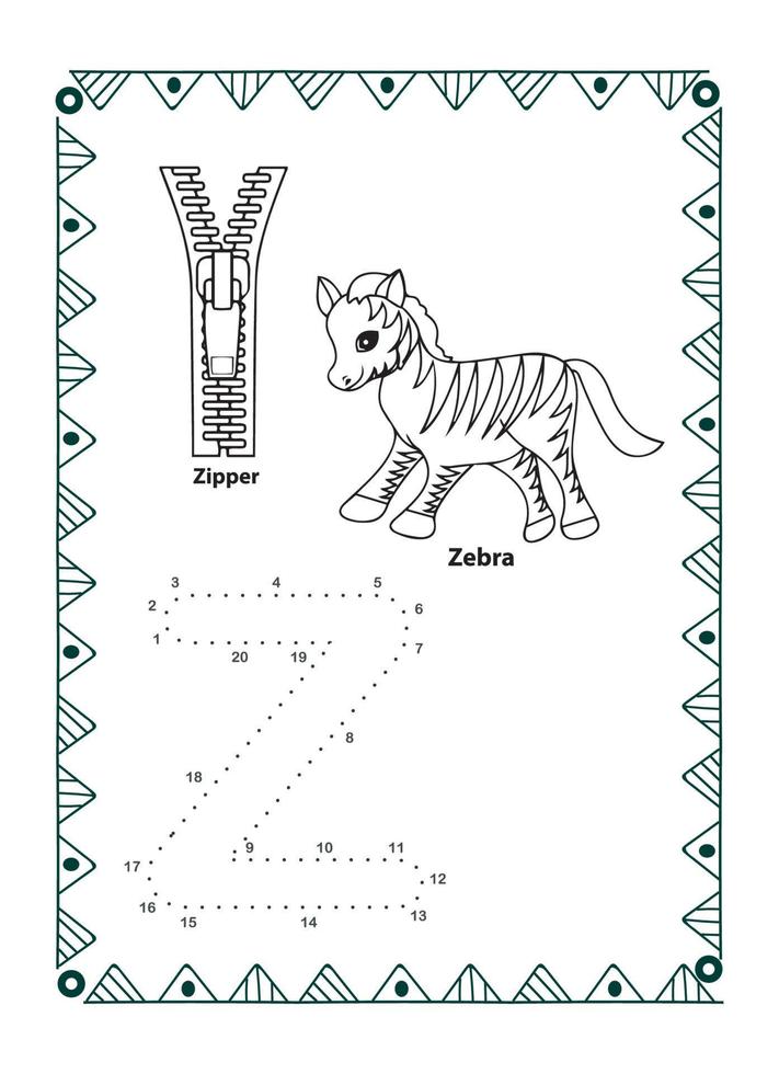 Alphabet Do To Dot And Coloring Page For Kids and Toddlers vector