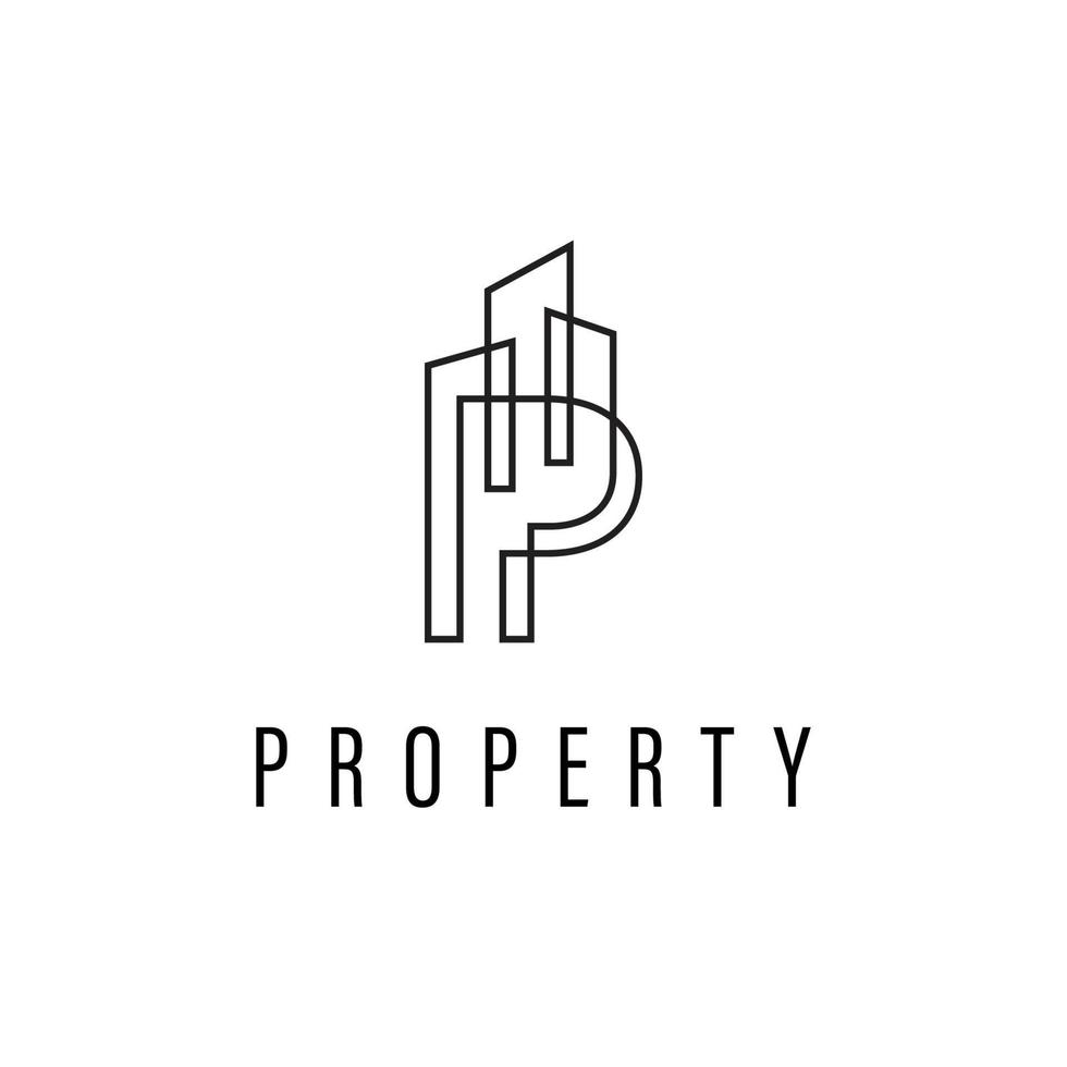 Letter P logo with the combination of the concept of modern buildings and lines vector
