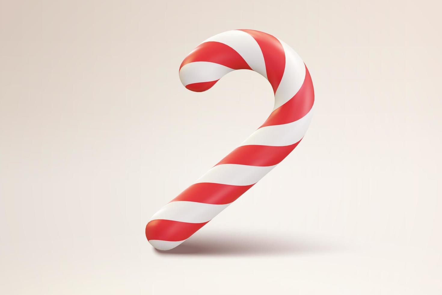 bastón de caramelo de navidad 3d. ilustración realista del postre bastón con rayas rojas y blancas vector