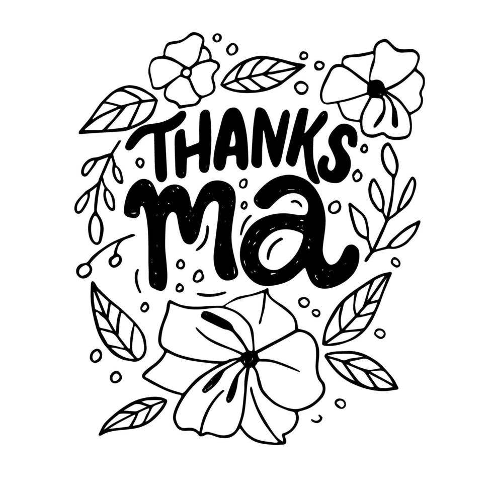 Thanks Ma hand written lettering for Mother's day Greeting Card. vector