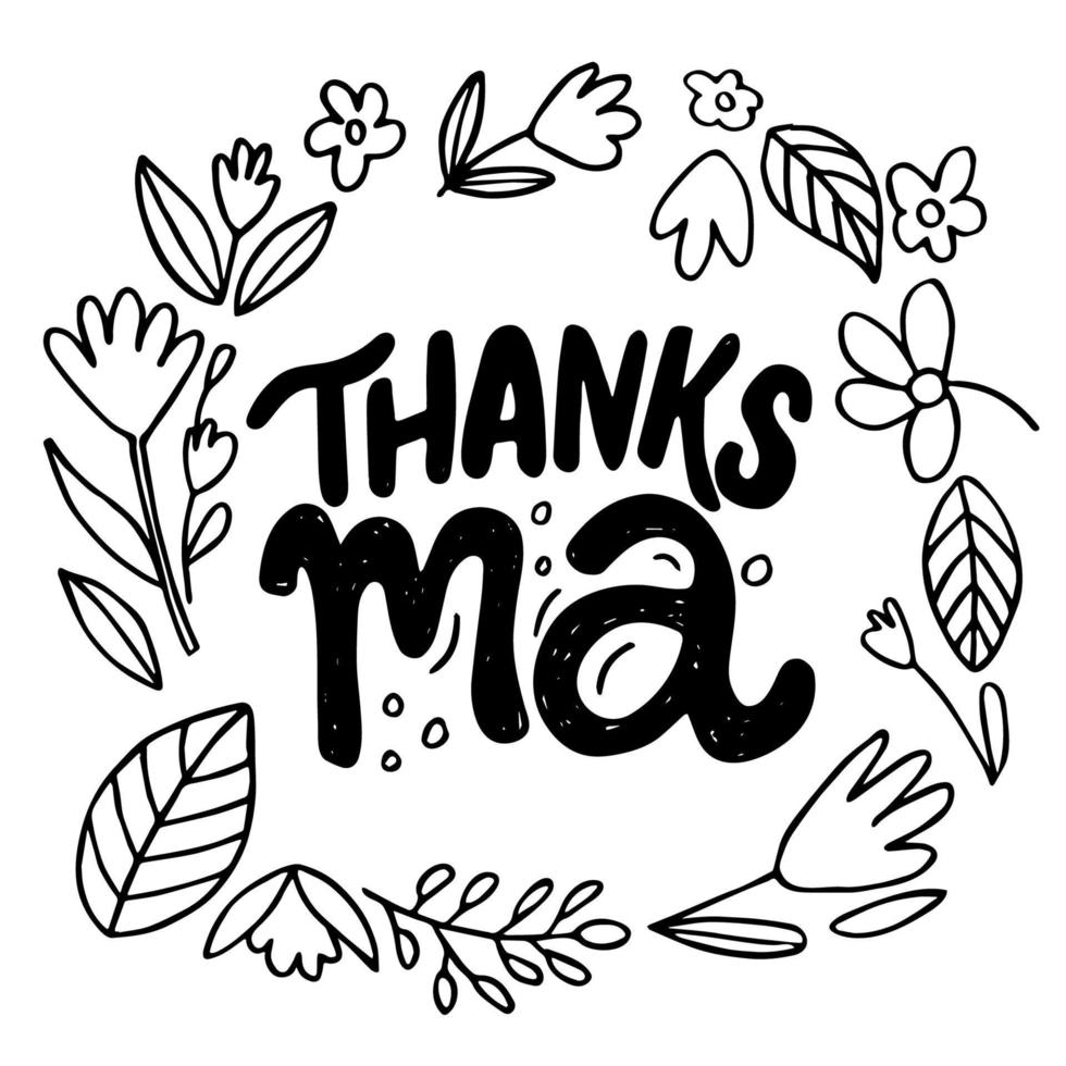 Thanks Ma hand written lettering for Mother's day Greeting Card. vector