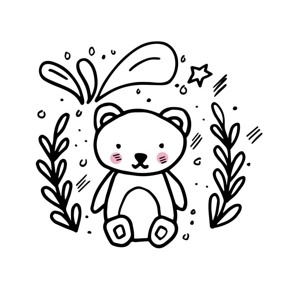 Vector dodlle illustration with cute Baby Bear isolated on white background.