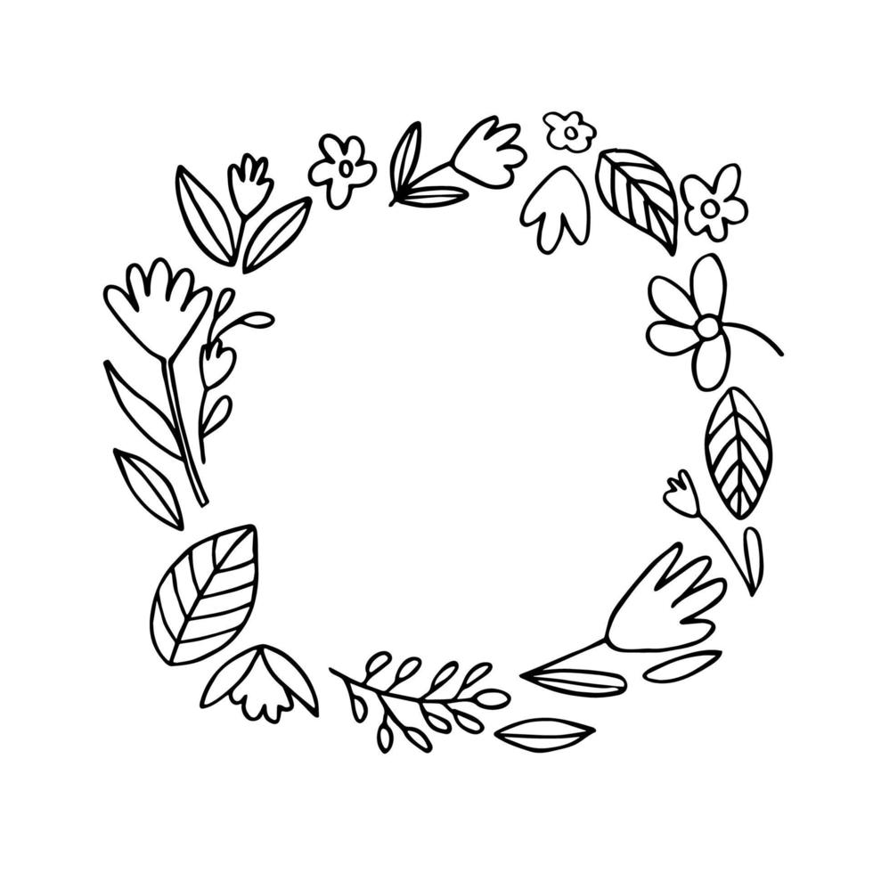 Vector illustration with flower wreath isolated on white background.