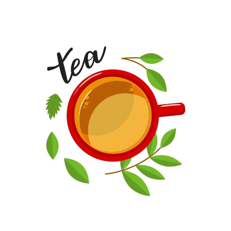 Vector illustration of cup of tea with sign tea on white background.