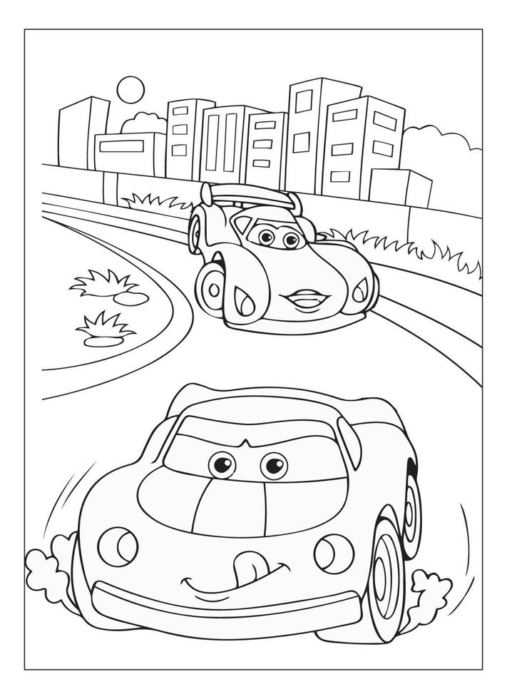 Happy And Funny Cartoon Car Coloring Page For Car Lover Kids vector