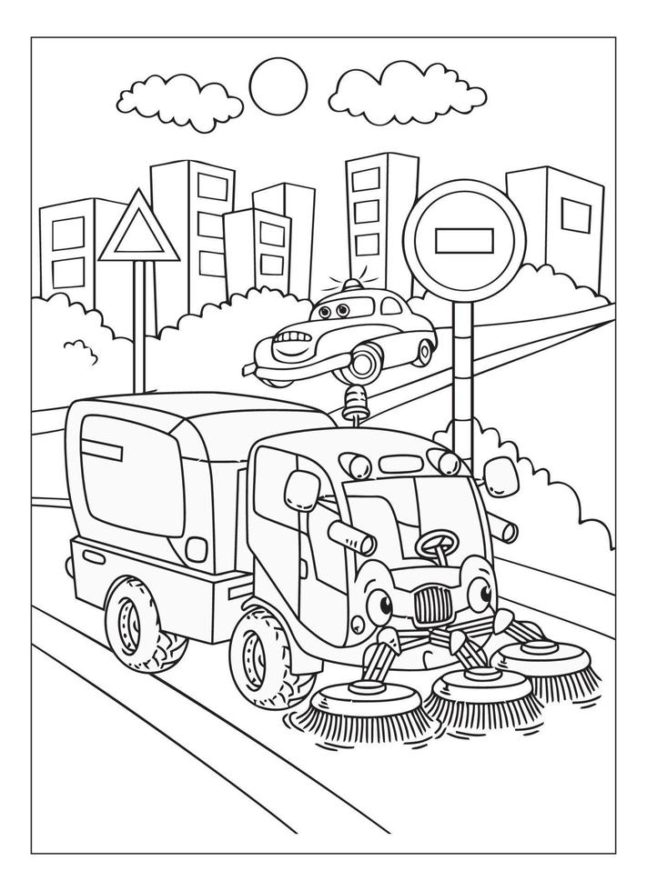 Happy And Funny Cartoon Car Coloring Page For Car Lover Kids vector