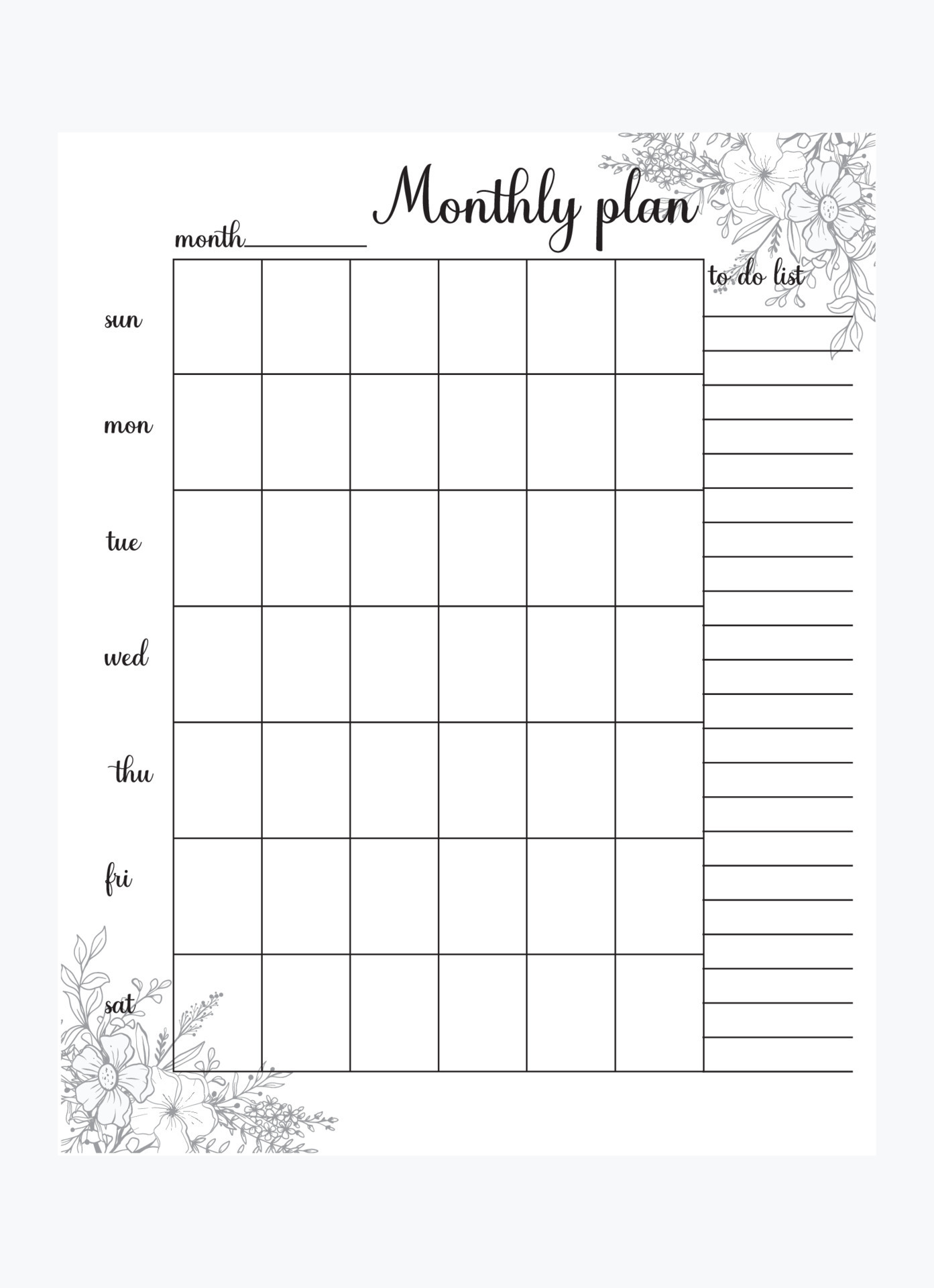 Black And White Monthly Planner 14662785 Vector Art at Vecteezy