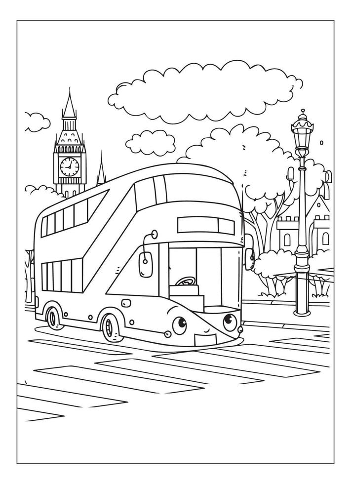 Happy And Funny Cartoon Car Coloring Page For Car Lover Kids vector