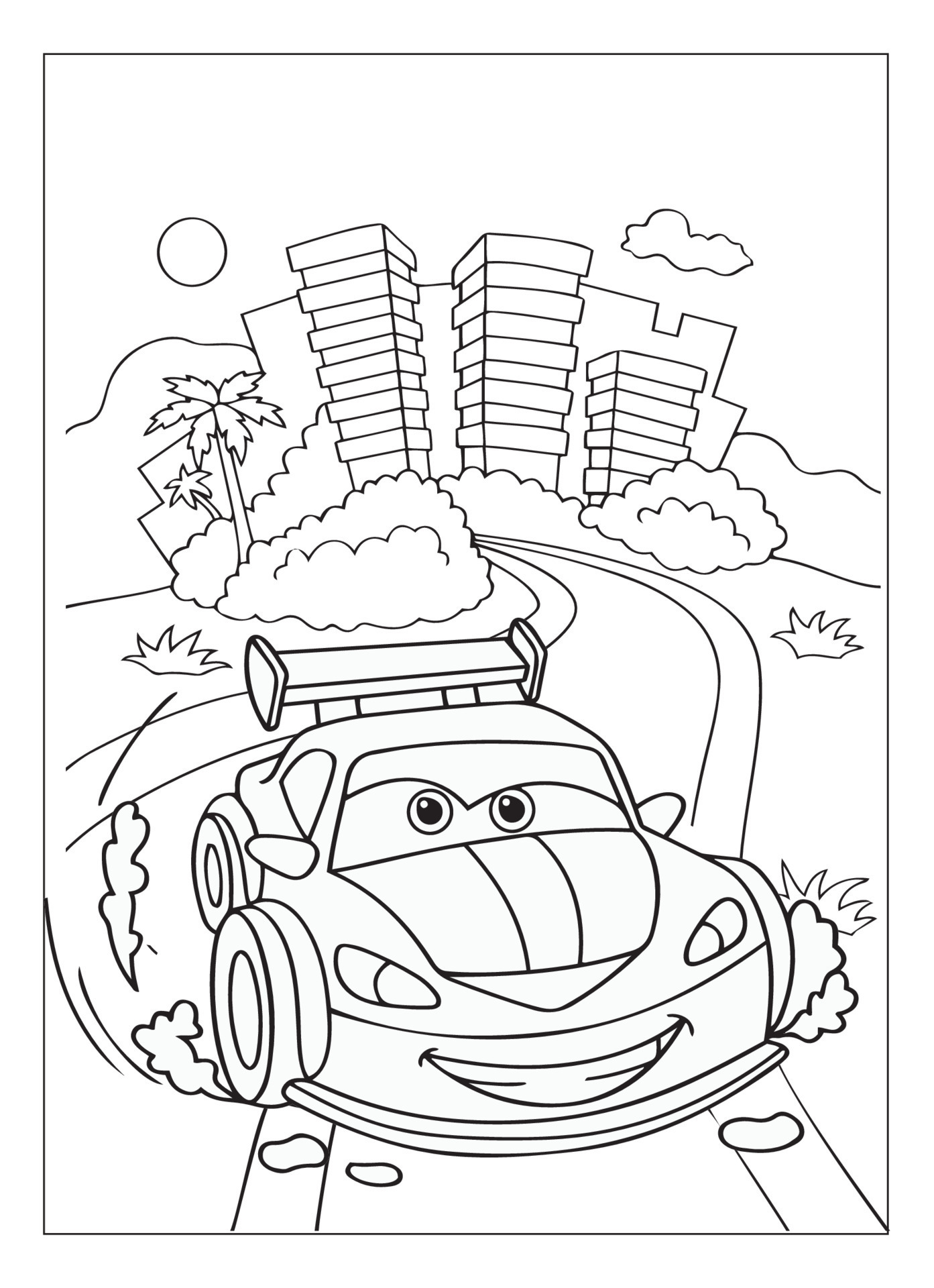 Happy And Funny Cartoon Car Coloring Page For Car Lover Kids 14662789