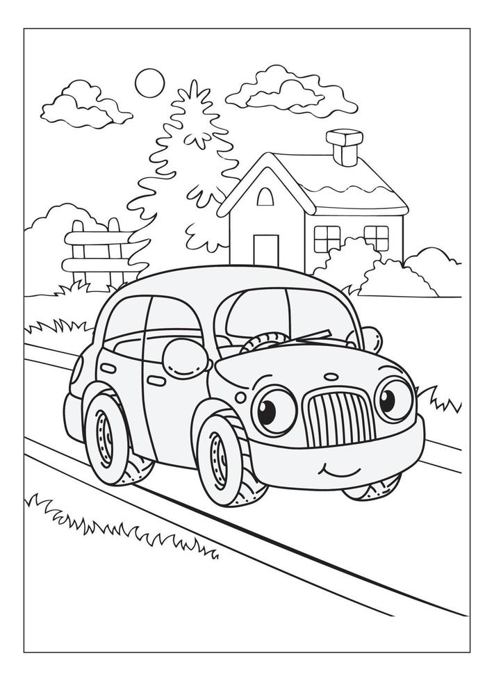 Happy And Funny Cartoon Car Coloring Page For Car Lover Kids vector