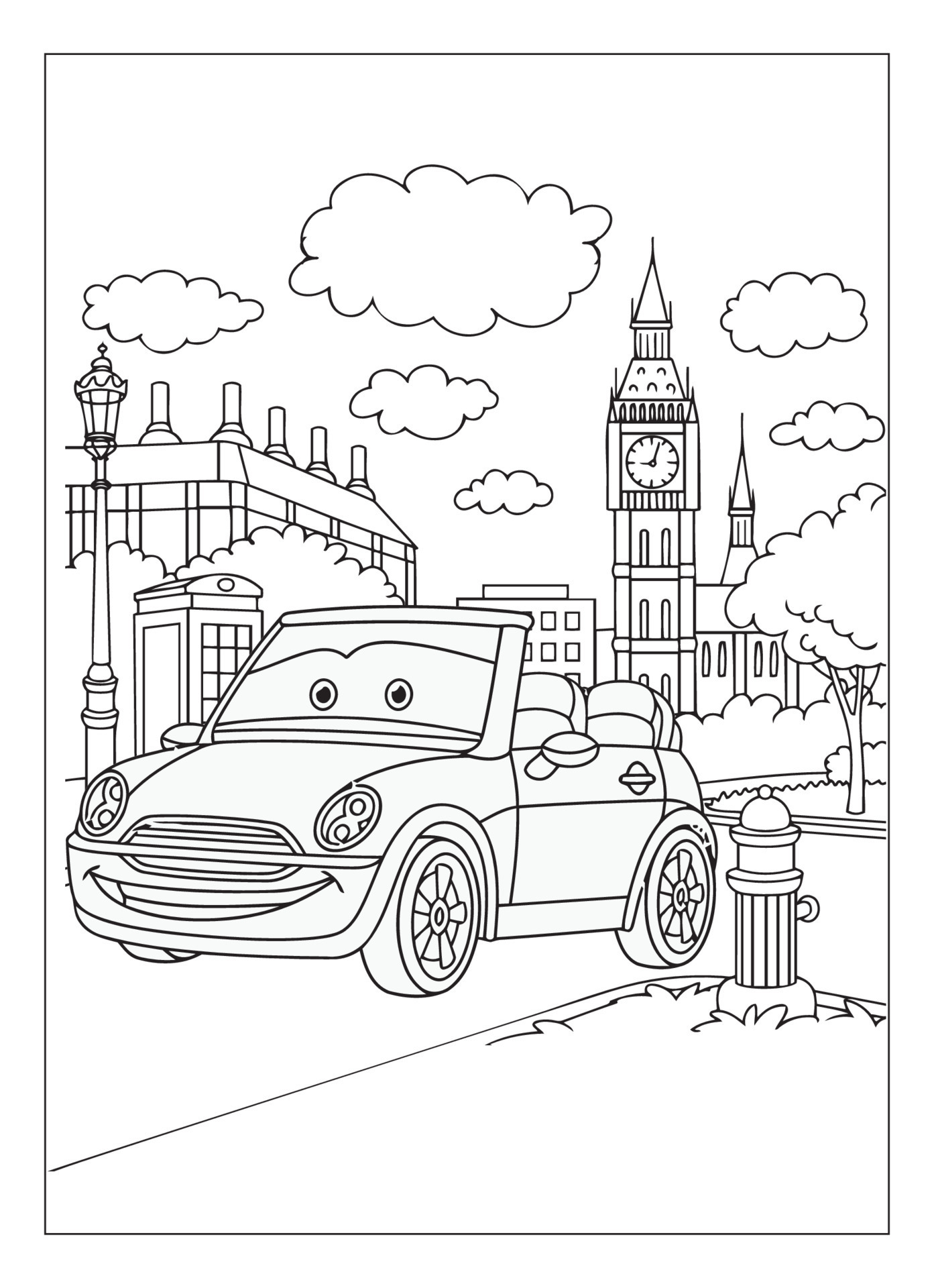 Happy And Funny Cartoon Car Coloring Page For Car Lover Kids 14662794