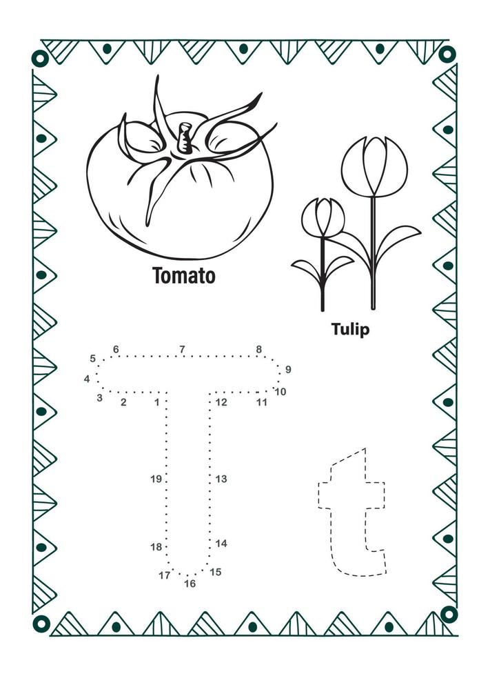 alfabeto do to dot y página para colorear para niños y niños pequeños vector