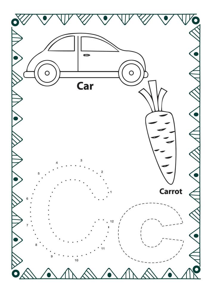 alfabeto do to dot y página para colorear para niños y niños pequeños vector