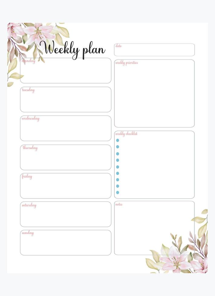 Colorful Weekly Planner vector