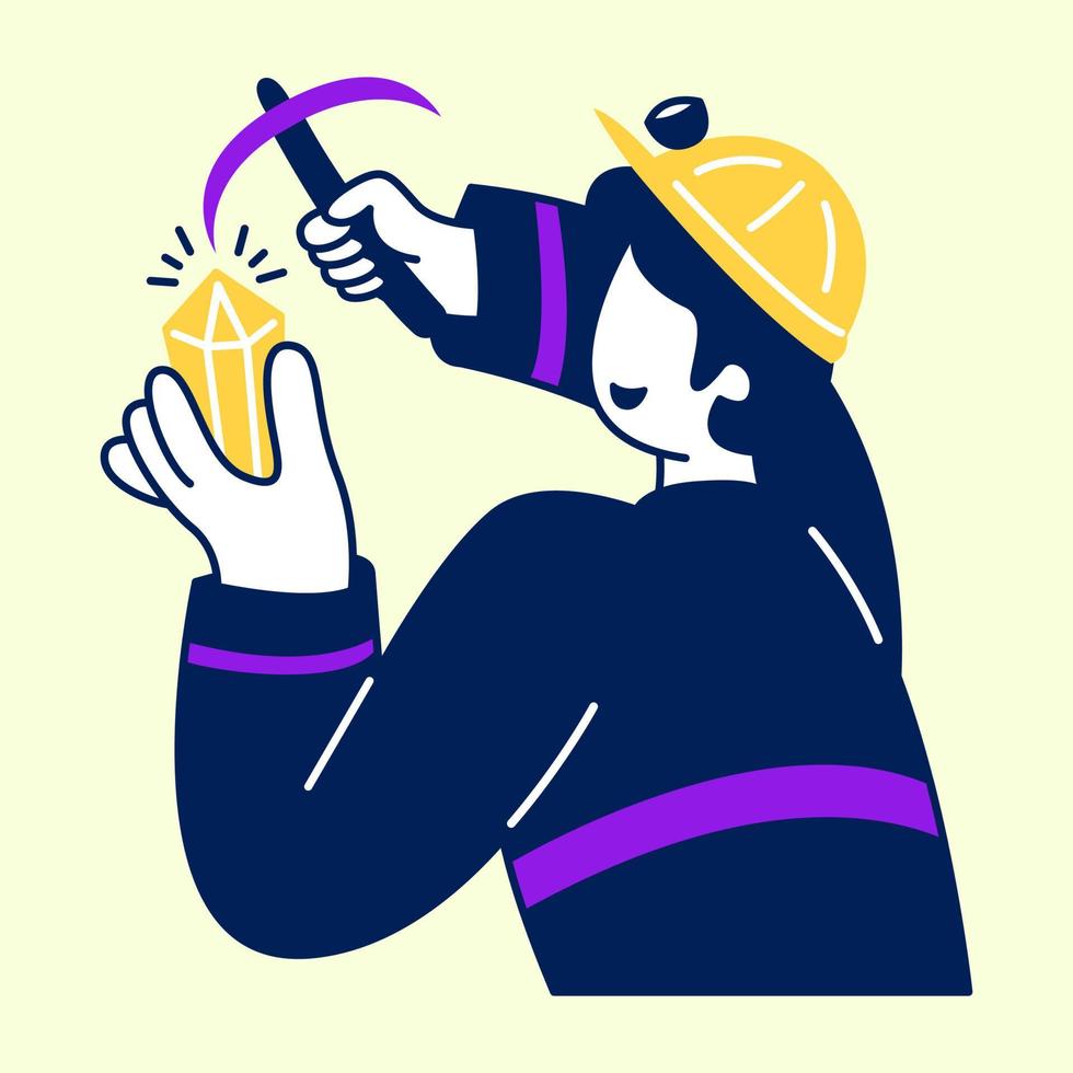 Miner got diamond in his hand. Flat design modern vector illustration concept