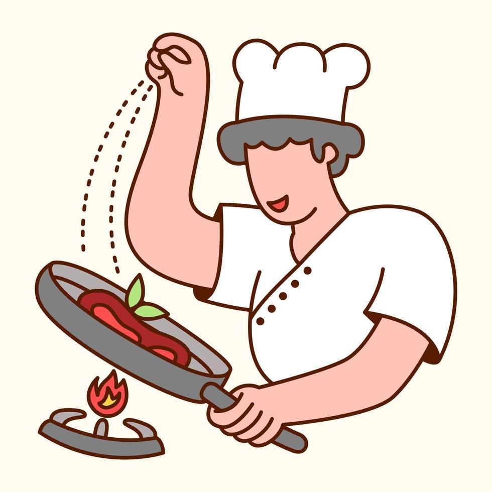 el chef espolvorea sal en la comida. concepto de ilustración de vector moderno de diseño plano