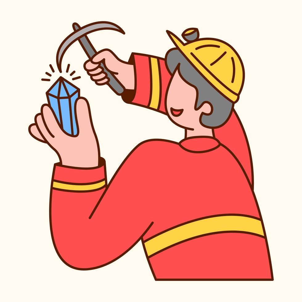 Miner got diamond in his hand. Flat design modern vector illustration concept