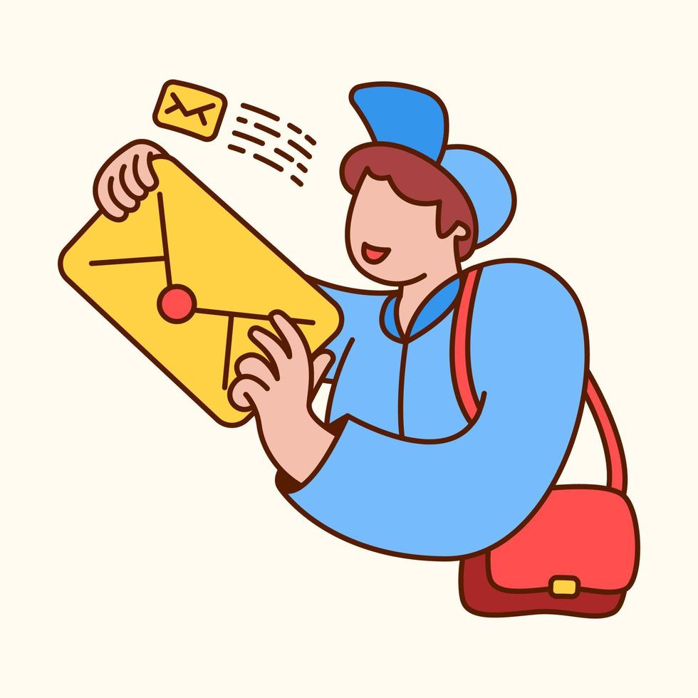 Postman holding a letter to send. Flat design modern vector illustration concept