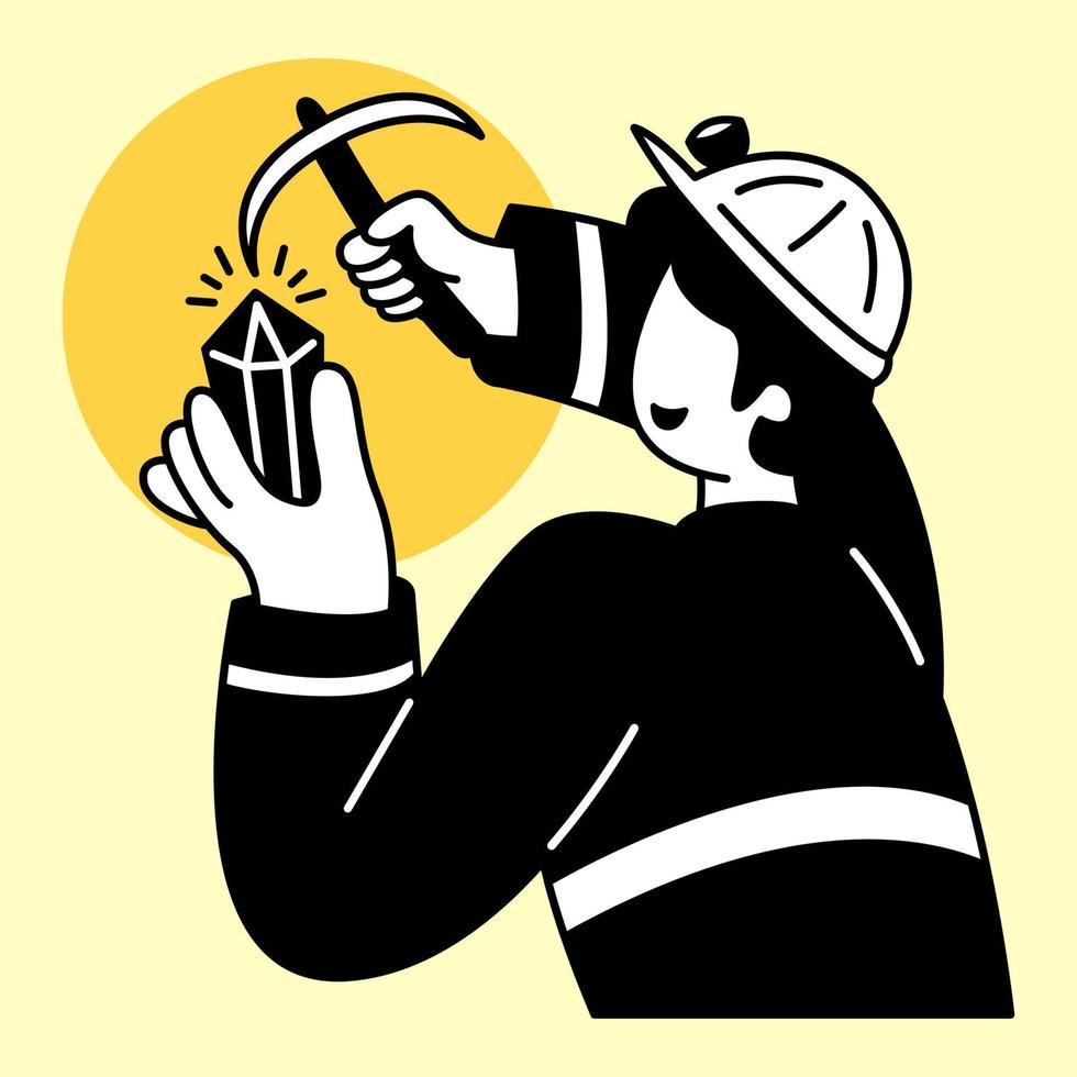 Miner got diamond in his hand. Flat design modern vector illustration concept