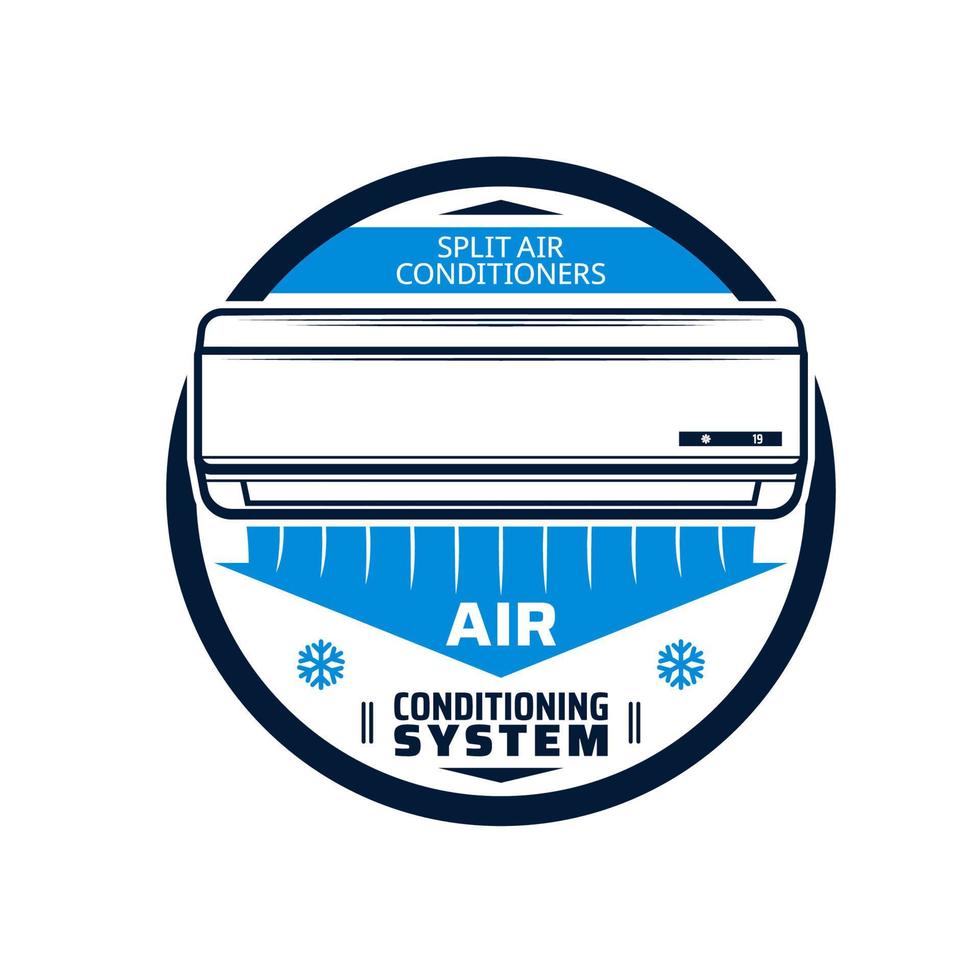 Air conditioner icon, vector emblem with equipment