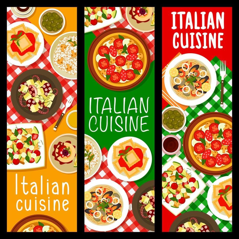 Italian cuisine restaurant food vertical banners vector