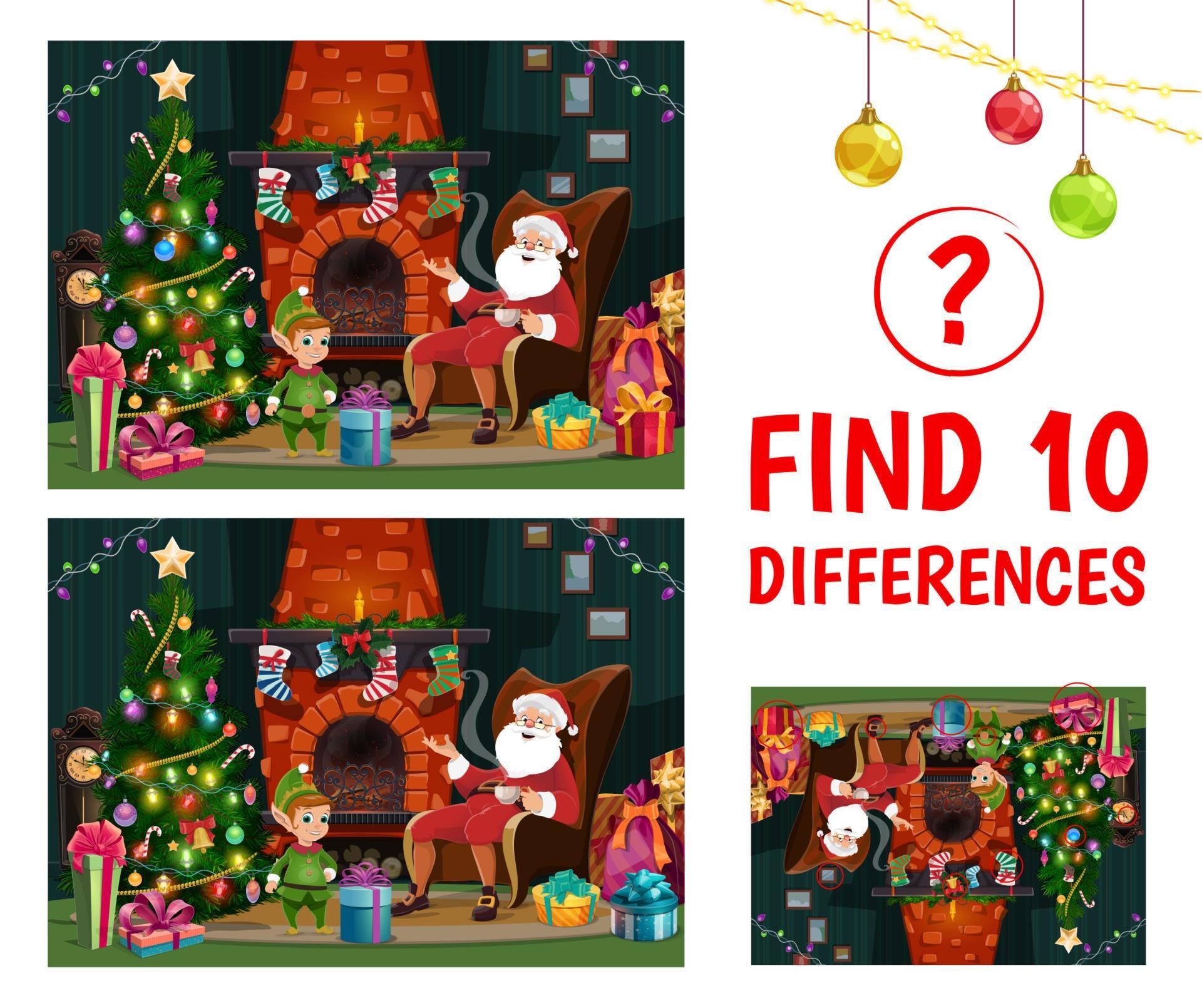 find-ten-differences-christmas-interior-with-santa-14662995-vector-art