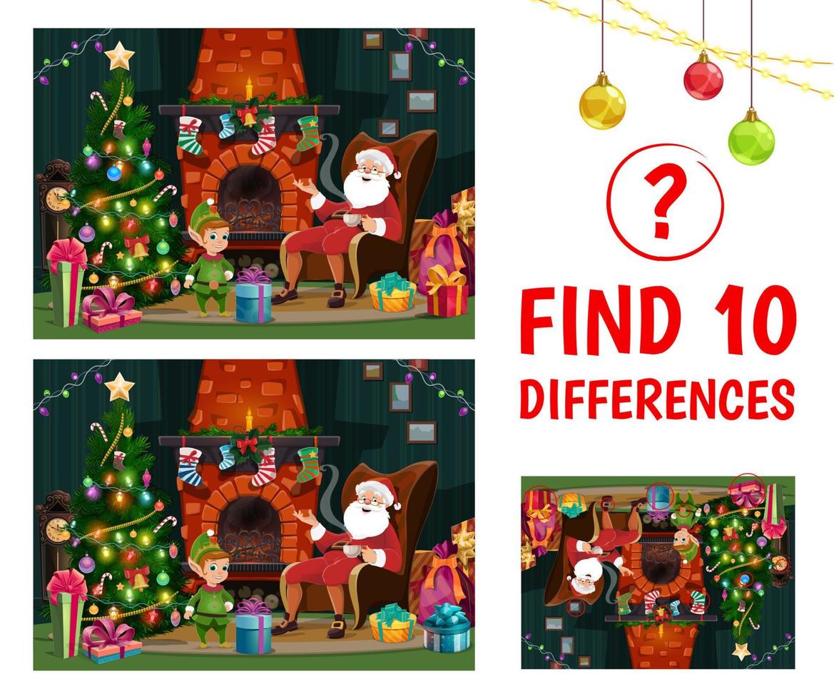 Find ten differences Christmas interior with santa vector