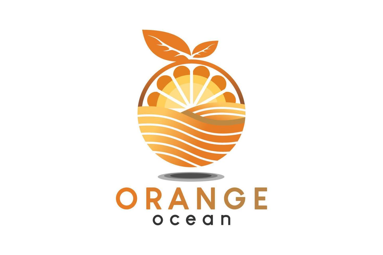 diseño de logotipo de fruta naranja con concepto de océano creativo, ilustración de vector de logotipo de comida y bebida