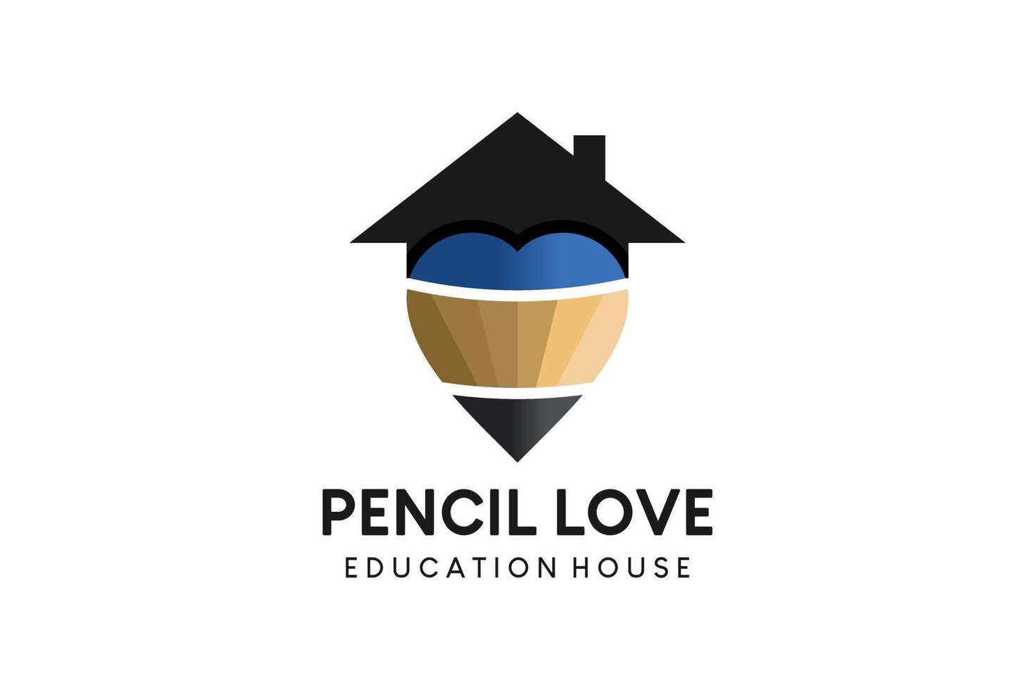 diseño de logotipo de lápiz en forma de corazón combinado con icono de casa vector