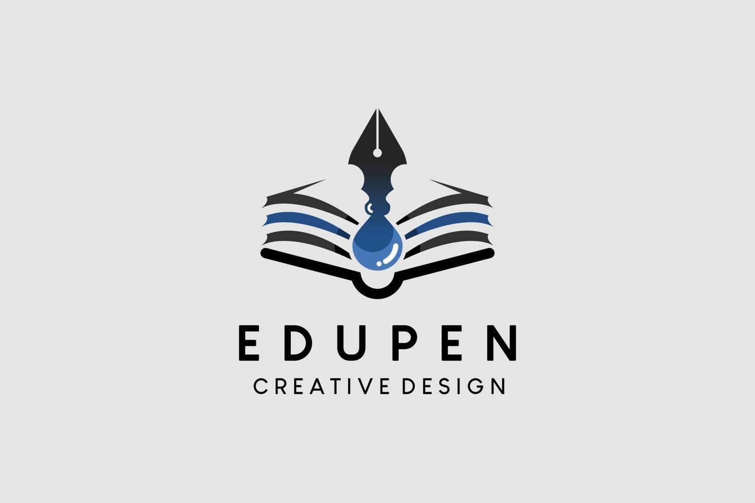 Educational logo template design with book icon elements and ink pen icon vector