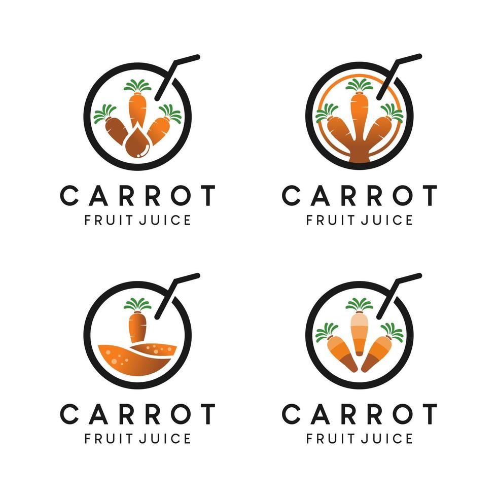 A collection of carrot juice logo designs with creative concepts vector