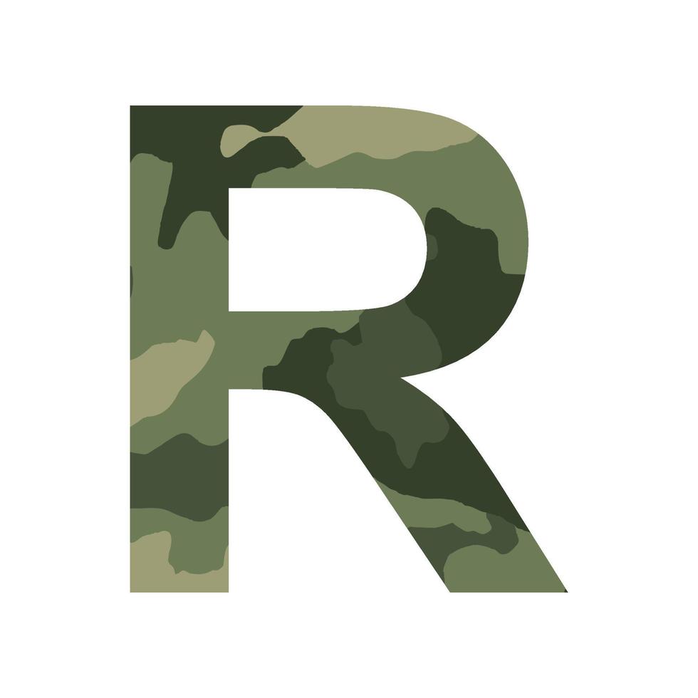 English alphabet letter R, khaki style isolated on white background - Vector