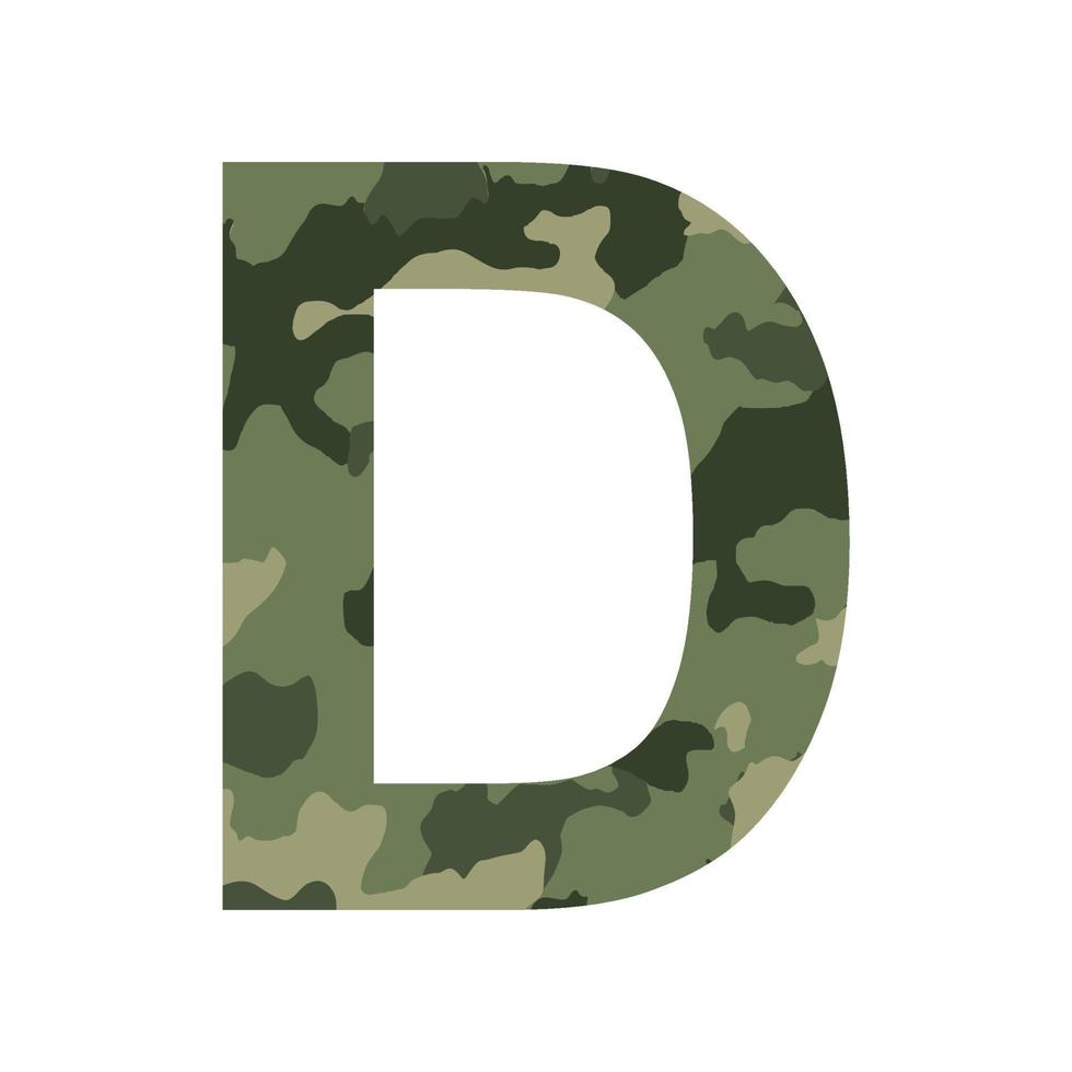 English alphabet letter D, khaki style isolated on white background - Vector