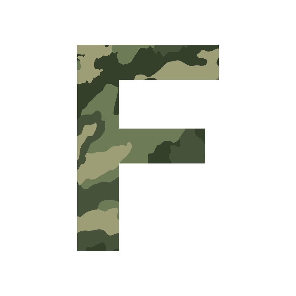 English alphabet letter F, khaki style isolated on white background - Vector