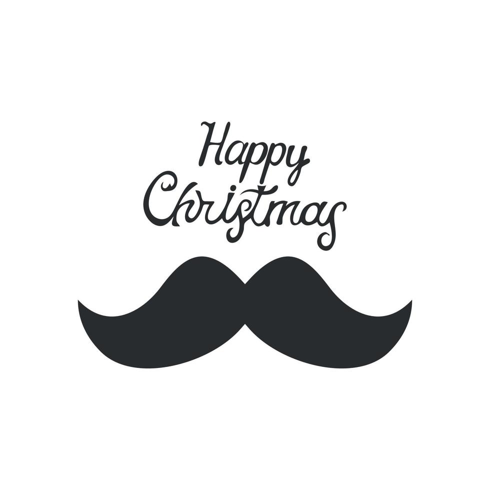 bigote con estilo festivo negro, saludo de feliz navidad sobre fondo blanco - vector