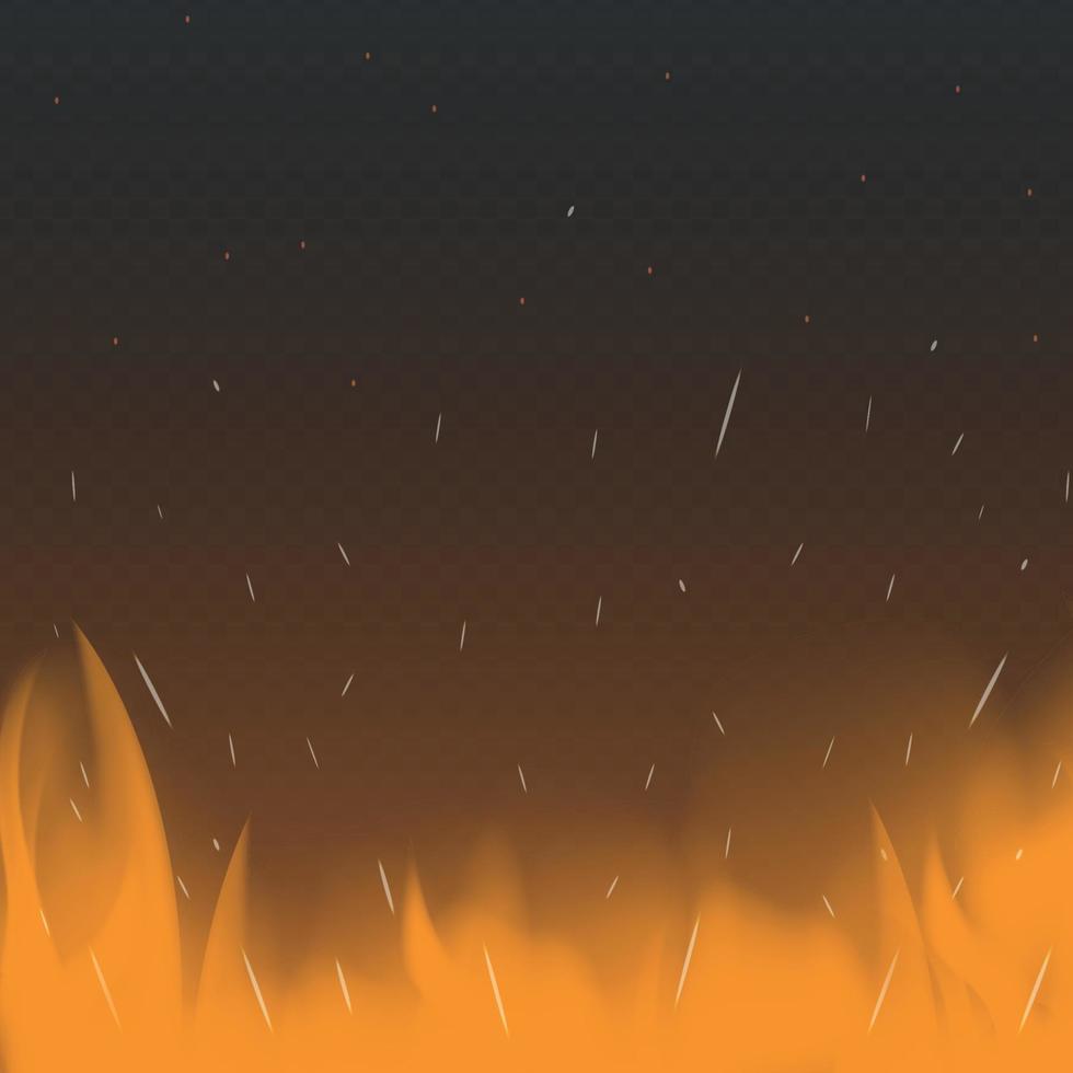 Realistic red-yellow fire on a dark background - Vector
