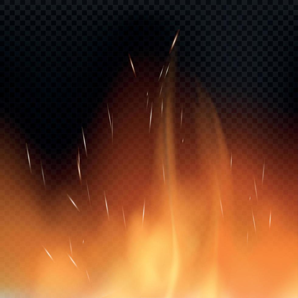 Realistic red-yellow fire on a dark background - Vector