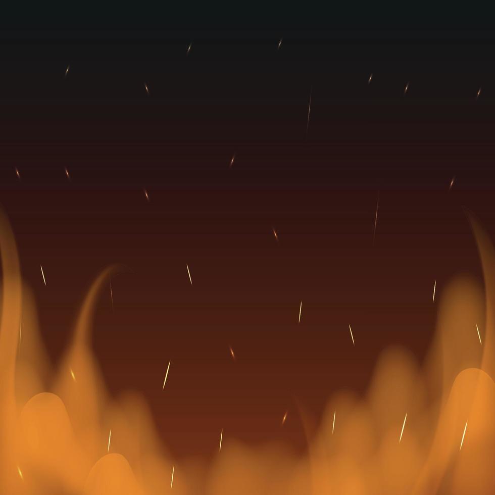 Realistic red-yellow fire on a dark background - Vector