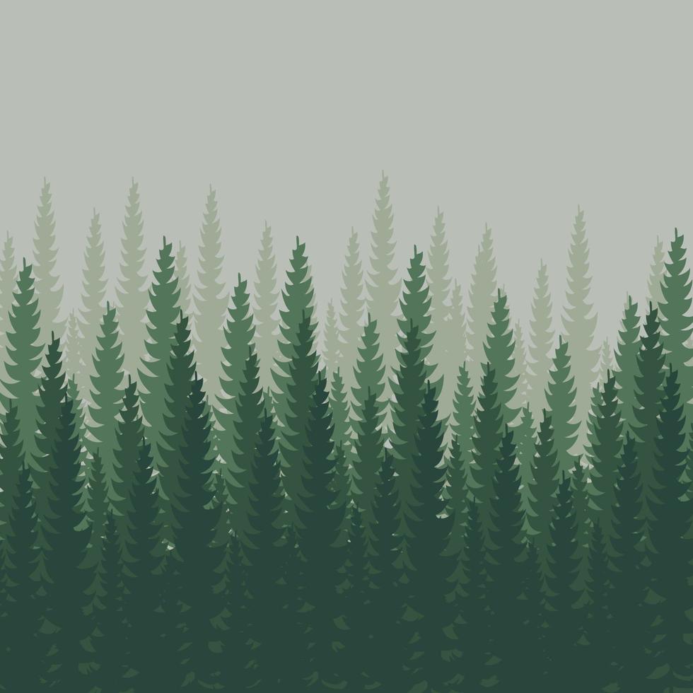 bosque denso, paisaje verde natural de abetos y pinos, fondo web, plantilla - ilustración vectorial vector