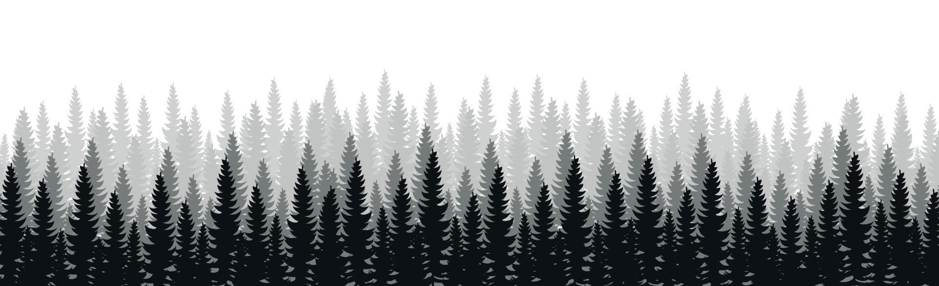 Panorama of dense forest, fir and pine natural green landscape, web background, template - Vector illustration