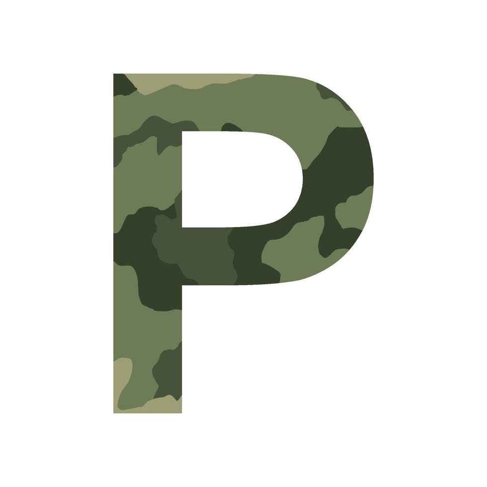 English alphabet letter P, khaki style isolated on white background - Vector